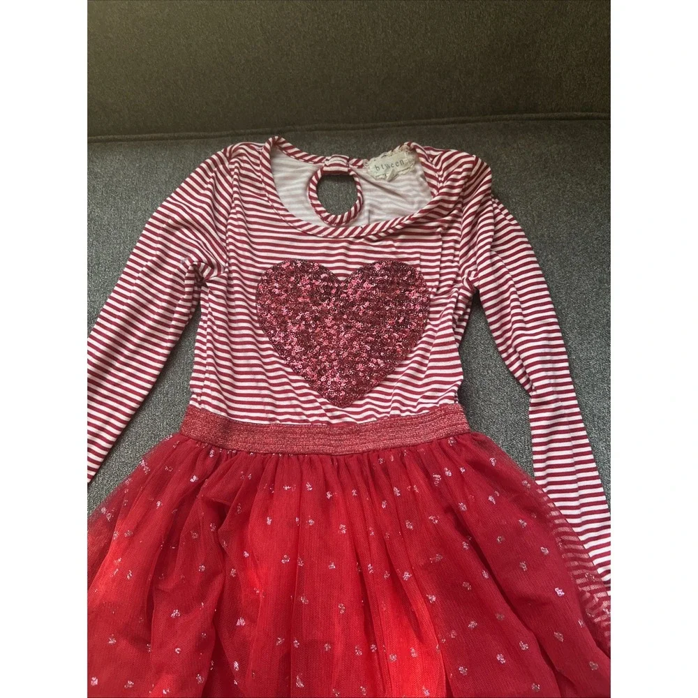 btween Heart Tutu Dress Girls Size 6 Red White Striped Long Sleeve Glitter